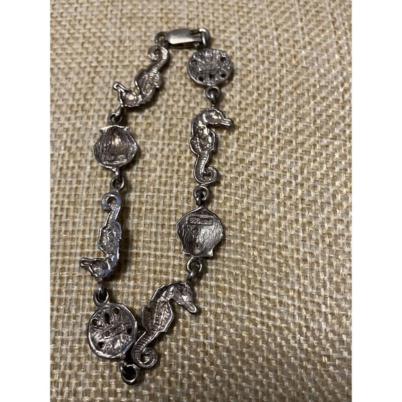 Sterling Silver 925 Bracelet Ocean Beach Themed Link Shell Sand dollar Sea horse - Picture 2 of 5